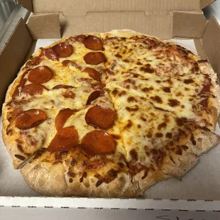 Half pepperoni half cheese pie