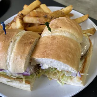 a sandwich and fries