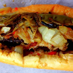 The famous and totally tasty hot sausage with Pennsylvania pepper hash &amp; long hots