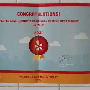 "People Love Us On Yelp 2020" 3/4/24