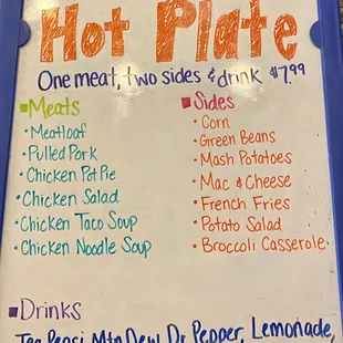 Hot Plate Menu *changes daily*