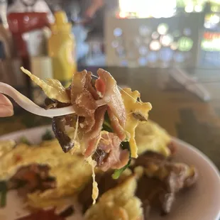 The ingredients inside the omelettes are perfectly flavored.