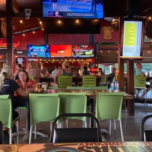 people sitting at tables in a restaurant