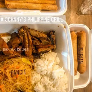 1 meat meal plate, double lumpia order, and Turon.