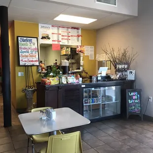 Small with several tables, friendly staff