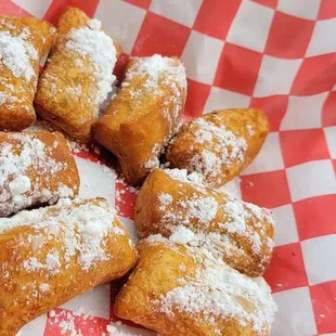 a basket of doughnuts