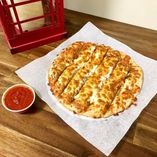 New item!  Jim Stix - made with our calzone dough, topped with cayenne pepper, basil, and cheese!