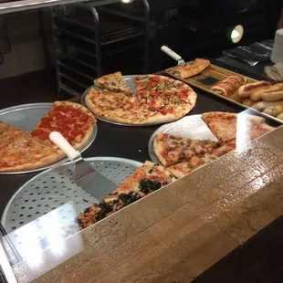 a variety of pizzas