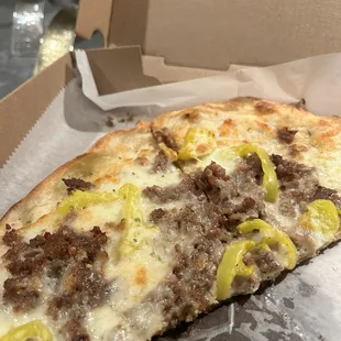 Build your own pizza. Steak and banana pepper pizza