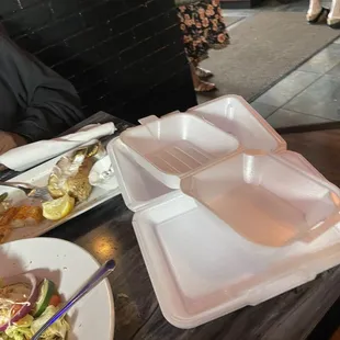 Take out boxes given while still eating.