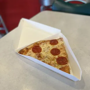 a slice of pepperoni pizza