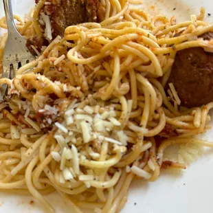 Spaghetti with meatballs- looks like they forgot the sauce?