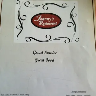 a menu for a great service