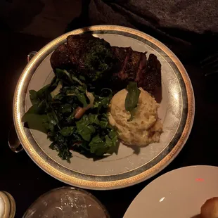 Ribeye steak with a pepper corn crust. The steak was very tender.