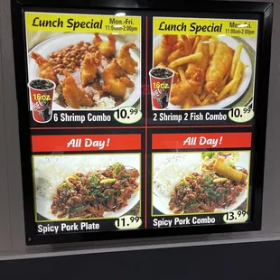 a menu for lunch special