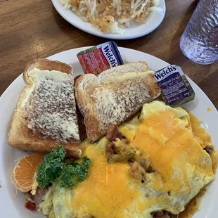 Denver omelette with toast and side of hash browns