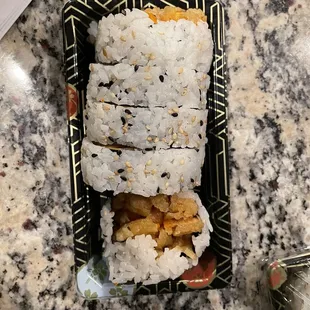a tray of sushi