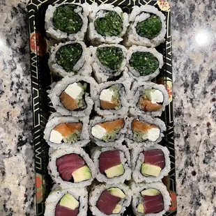 a tray of sushi