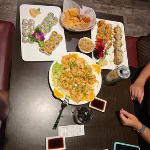 Bang Bang Shrimp, TNT roll, Chicago Fire, Spicy Tuna Avocado roll, shrimp Avocado roll, crunch crab meat roll.