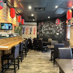Interior seating at the sushi bar - watch the sushi chefs work their magic