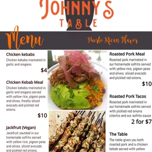 the menu for the restaurant