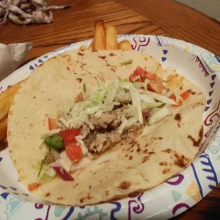 Fish tacos.. Skimpy on the fish &amp; salt over load, yuk!