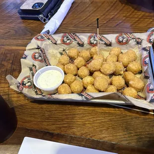 A couple of apps, deep fried pepper jack bites and Bavarian pretzel with house made cheese dip