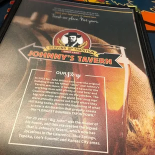 the menu for johnny&apos;s tavern