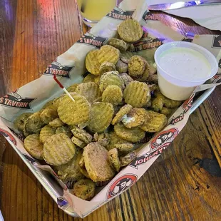 Fried pickles and jalapeño caps