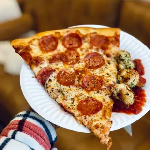 Pepperoni Slice Pizza and Garlic Knots