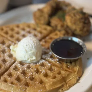 Buttermilk waffle with chicken tenders