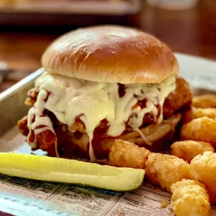 Chicken Parm Sandwich with Tots