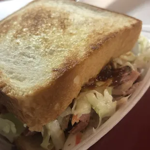 Memphis Style Pulled Pork sandwich on Texas toast.