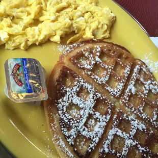 Waffle and eggs