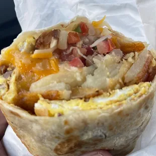The perfect 3-meat breakfast burrito.