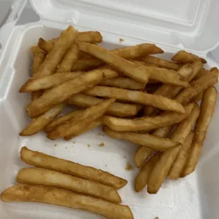 french fries in a styrofoam container