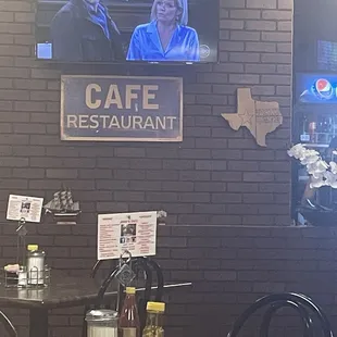 Cafe sign and a real diner feel.
