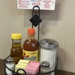 Condiments at the table.