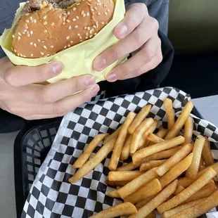 Double cheeseburger and french fries