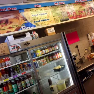 Counter and beverage selection..