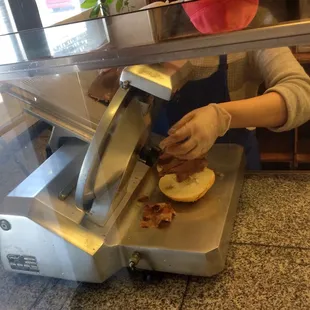 Slicing up the store roasted Roast Beef for my sandwich.,
