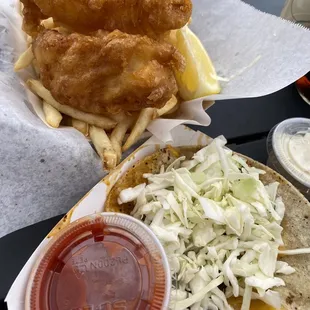 Swordfish taco and fish basket