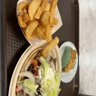 Gyros Sandwich Steak Fries baklava