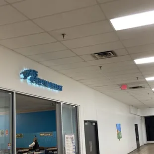 Inside the mall; you definitely won't see it unless you are looking for it!