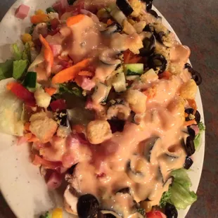 Salad with thousand island dressing. Not bad for a &quot;buffet&quot;.