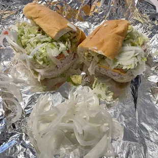 Turkey Sub with excessive onions removed, and there are still plenty of onions on the sub.