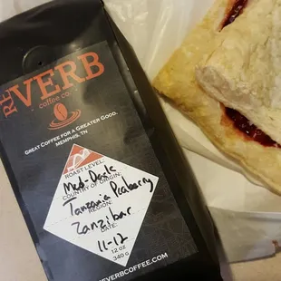 a bag of veggies and a pastry