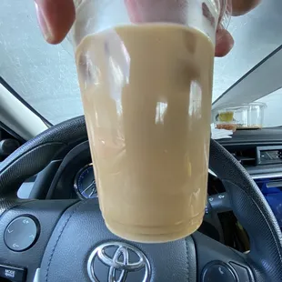 Iced coffee with hazelnut creamer