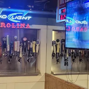 a beer tap and a television