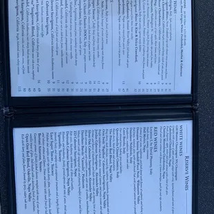 Wine Menu